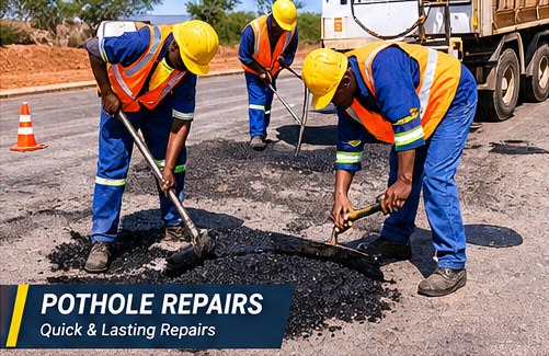 Pothole damage on a road requiring repair